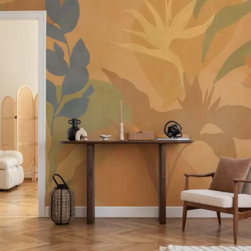 Orange Abstract Tropical Foliage Mural