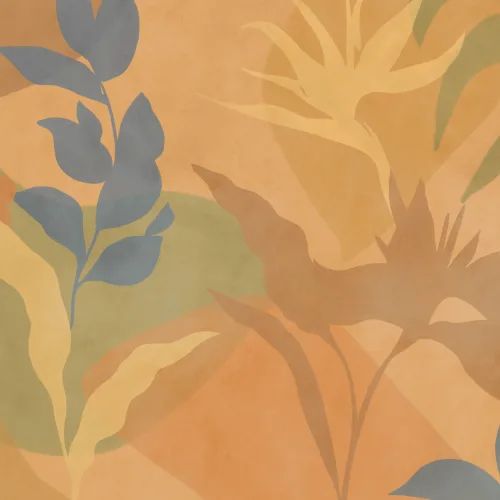 Orange Abstract Tropical Foliage Mural