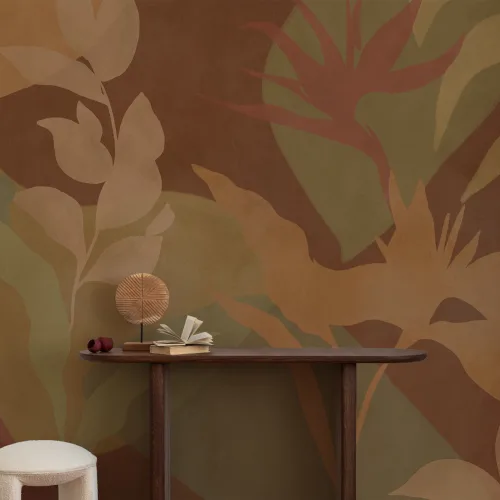 Brown Abstract Tropical Foliage Mural