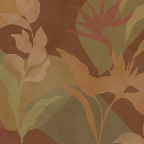 Brown Abstract Tropical Foliage Mural