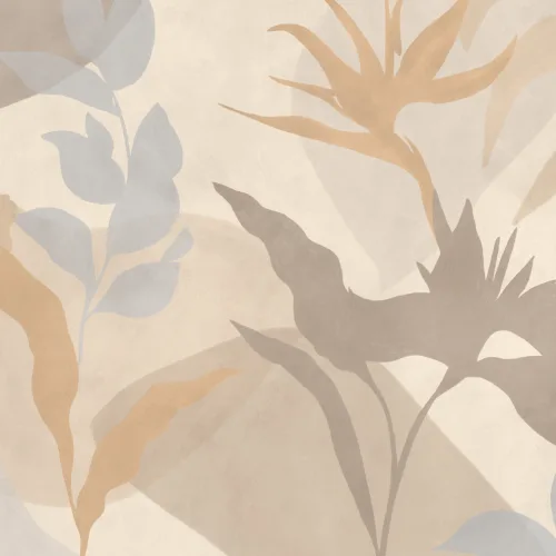 Papier peint panoramique beige Feuillage tropical abstrait