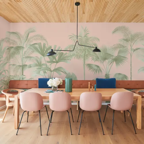 Pink Vintage Tropical Palm Tree Mural