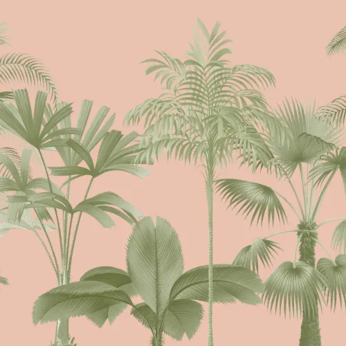 Pink Vintage Tropical Palm Tree Mural