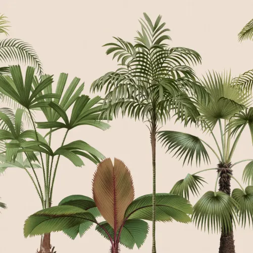 Carta da parati verde vintage con palme tropicali