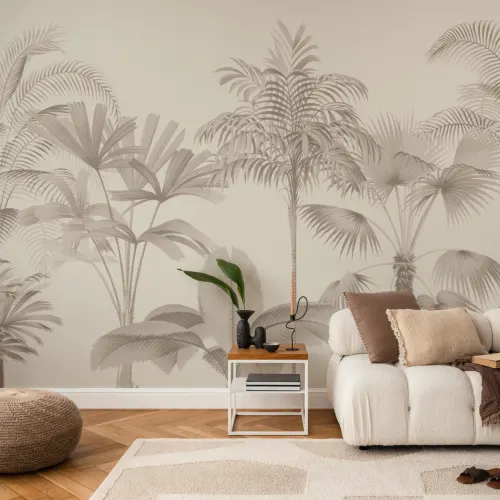Neutral Vintage Tropical Palm Tree Mural