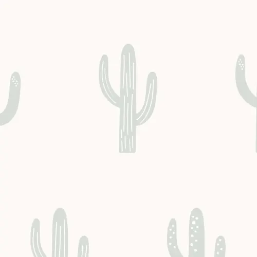 Carta da Parati Verde e Crema con Cactus Saguaro