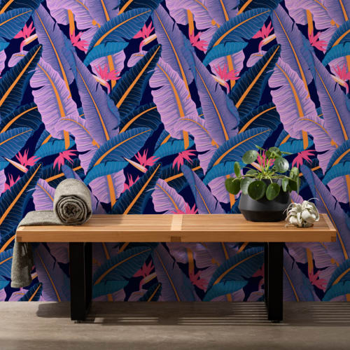 Blue Banana Leaf Pattern Tropical Wallpaper Mural