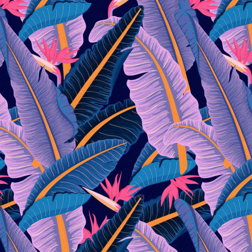 Blue Banana Leaf Pattern Tropical Wallpaper Mural
