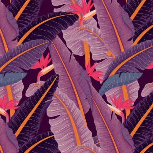 Purple Banana Leaf Pattern Tropical Wallpaper Mural