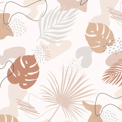 Neutral Colors Tropical Leaf Collage Pattern Wallpaper Mural