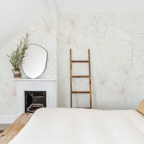 Light Pastel Inky Tropical Pattern Wallpaper Mural