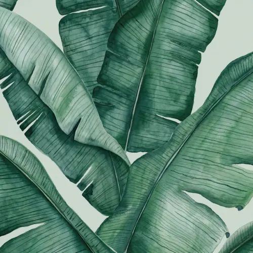 Papier Peint Vert à Motifs de Feuilles de Bananier à l’Aquarelle Effet 3D