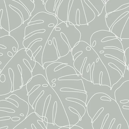 Green Monstera Leaf Line Drawing Repeat Pattern Wallpaper