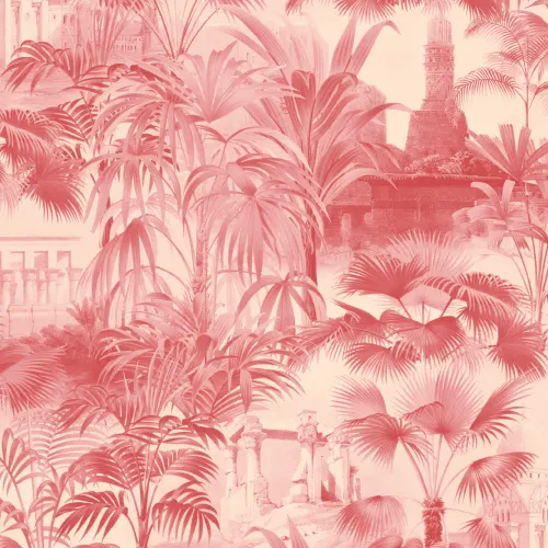 Red Vintage Tropical Jungle Wallpaper