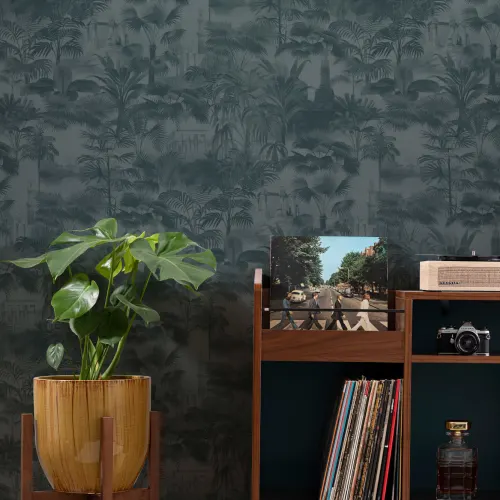 Blue Vintage Tropical Jungle Wallpaper