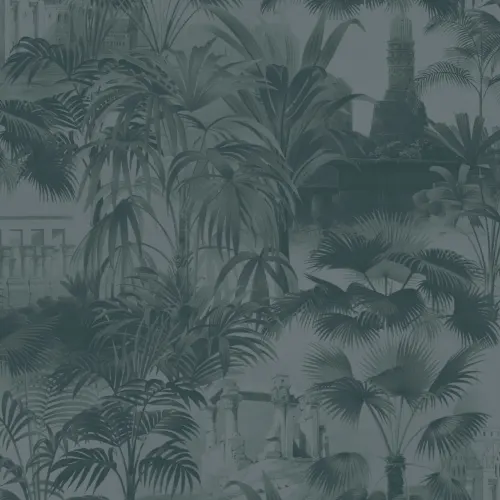 Blue Vintage Tropical Jungle Wallpaper