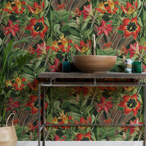 Vintage Tropical Foliage Mørkegrønt mønster med gentagelser Tapet