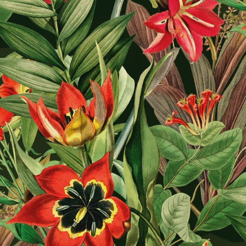 Vintage Tropical Foliage Mørkegrønt mønster med gentagelser Tapet