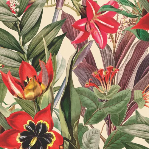 Vintage Tropical Foliage Beige Repeat Pattern Wallpaper