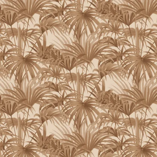 Tapet botanic Bower Brown Vintage Palm în tonuri calde de pământ