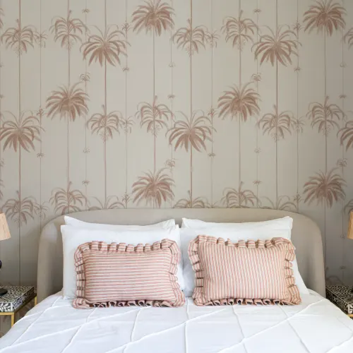 Pink Striped Tropical Palms Wallpaper