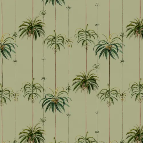 Sage Striped Tropical Palms Wallpaper
