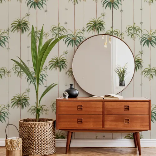 Classic Striped Tropical Palms Wallpaper
