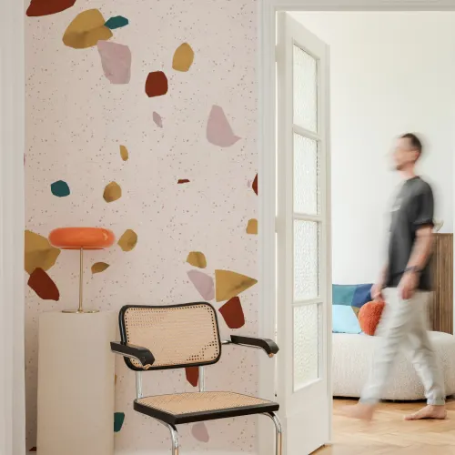 Neutral marmor sten terrazzo print tapet vægmaleri