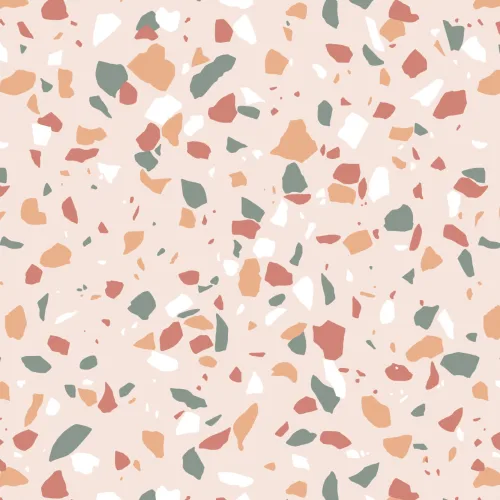 Trendy Green & Orange Terrazzo Repeat Pattern Wallpaper