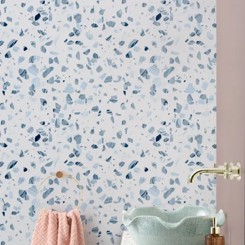 Blue Marbled Terrazzo Repeat Pattern Wallpaper