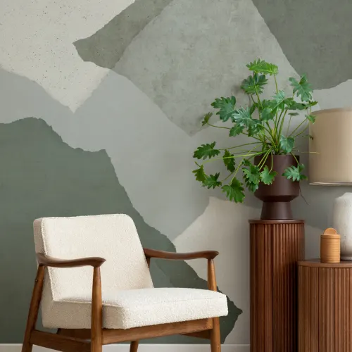 Green Abstract Minimalist Mural Adds Tranquil Elegant Vibes