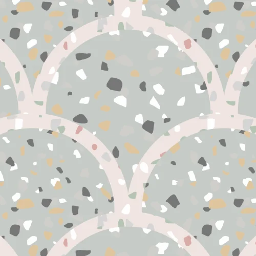 Sage Green Terrazzo Scallop Pattern Wallpaper Mural