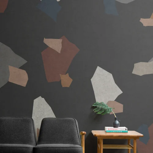 Dark Colorful Abstract Terrazzo Pattern Wallpaper Mural
