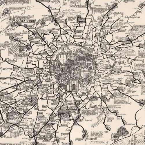 Vintage Londen Bussen Kaart Behang Muurschildering