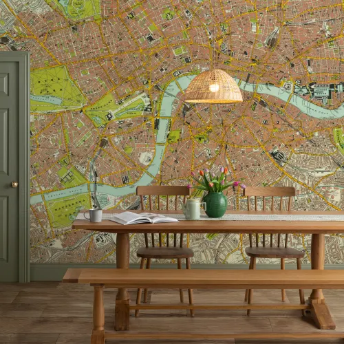 Papier Peint Panoramique Carte des Rues de Londres Vintage