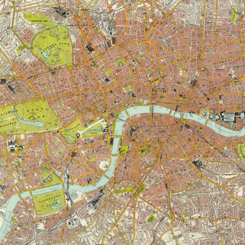 Papier Peint Panoramique Carte des Rues de Londres Vintage