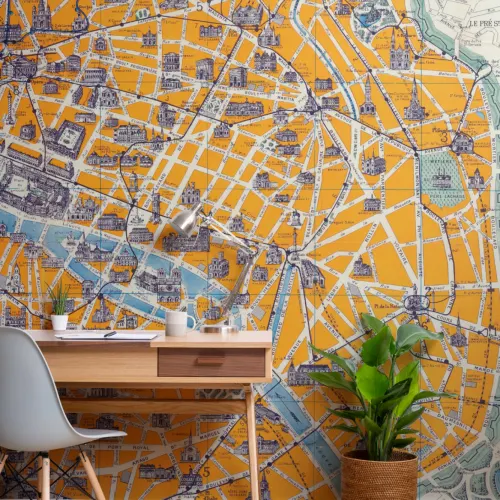 Vintage Parisian Streetmap Wallpaper Mural
