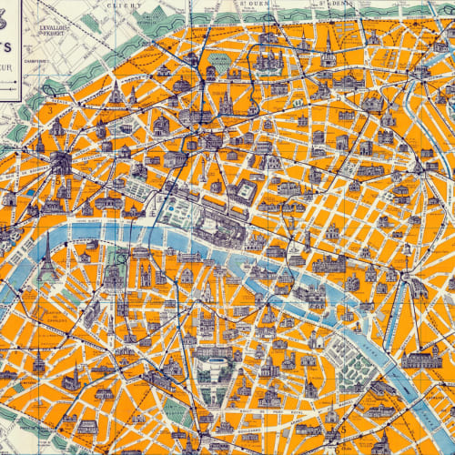 Vintage Parisian Streetmap Wallpaper Mural