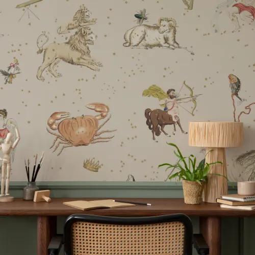 Beige Illustrated Astrological Star Signs Mural