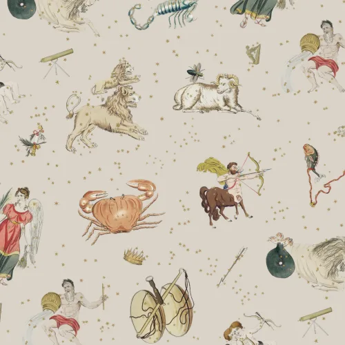 Beige Illustrated Astrological Star Signs Mural