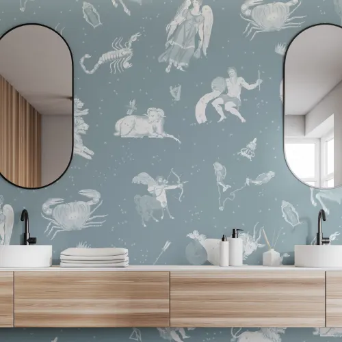 Blue Illustrated Astrological Star Signs Mural