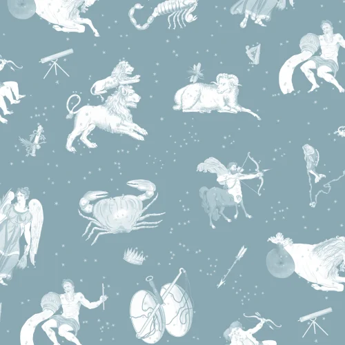Blue Illustrated Astrological Star Signs Mural