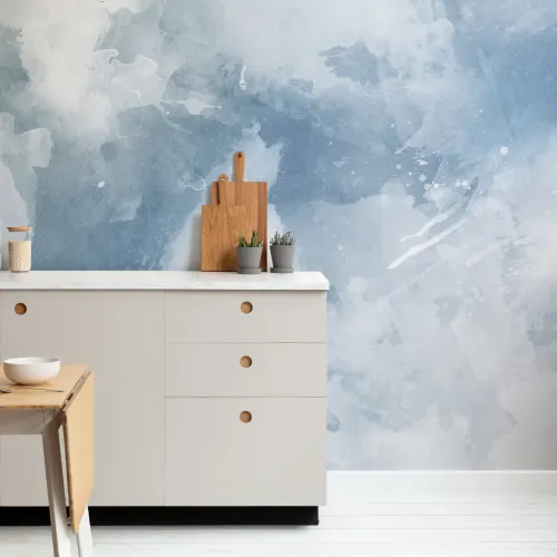 Wit & Blauw Aquarel Behang Muurschildering