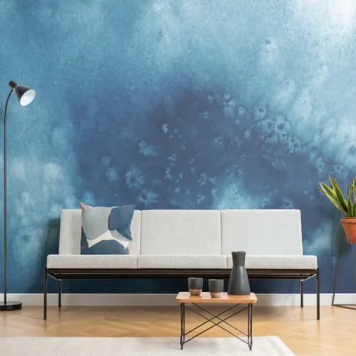 Blue Abstract Watercolor Paint Wallpaper Mural