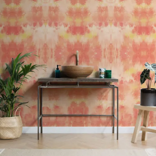 Bright Orange Tie Dye Print Wallpaper Mural