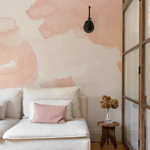 Pink & Peach Ombre Watercolour Inkspill Wall Mural