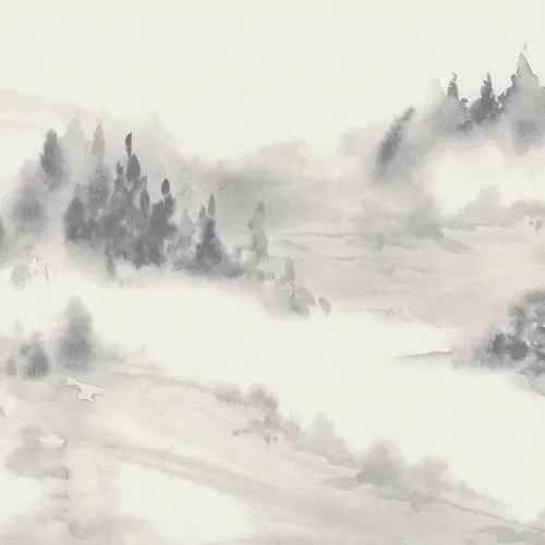 Grijze aquarel Boslandschap Natuur Muurschildering