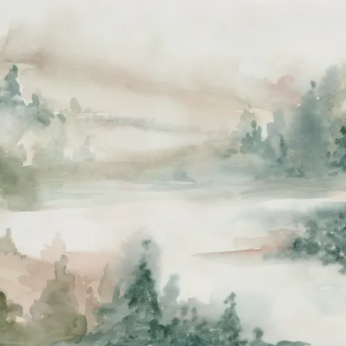 Pastel Fluisterende Natuurlandschap Muurschildering voor Serene Ruimten