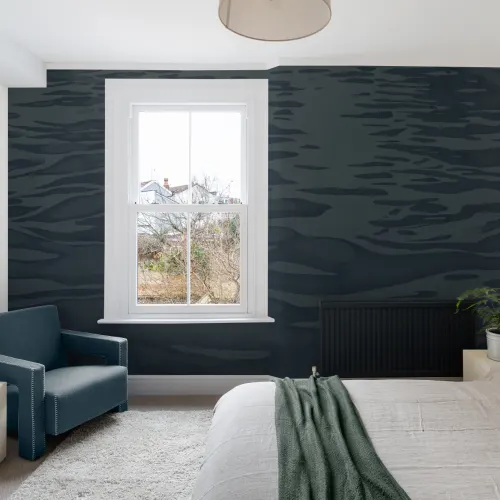 Azul marino pintado a mano Mural de ondas de agua