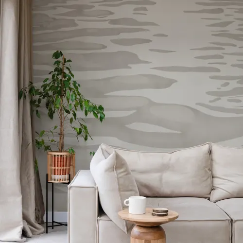 Carta da parati dipinta a mano in beige con increspature d'acqua